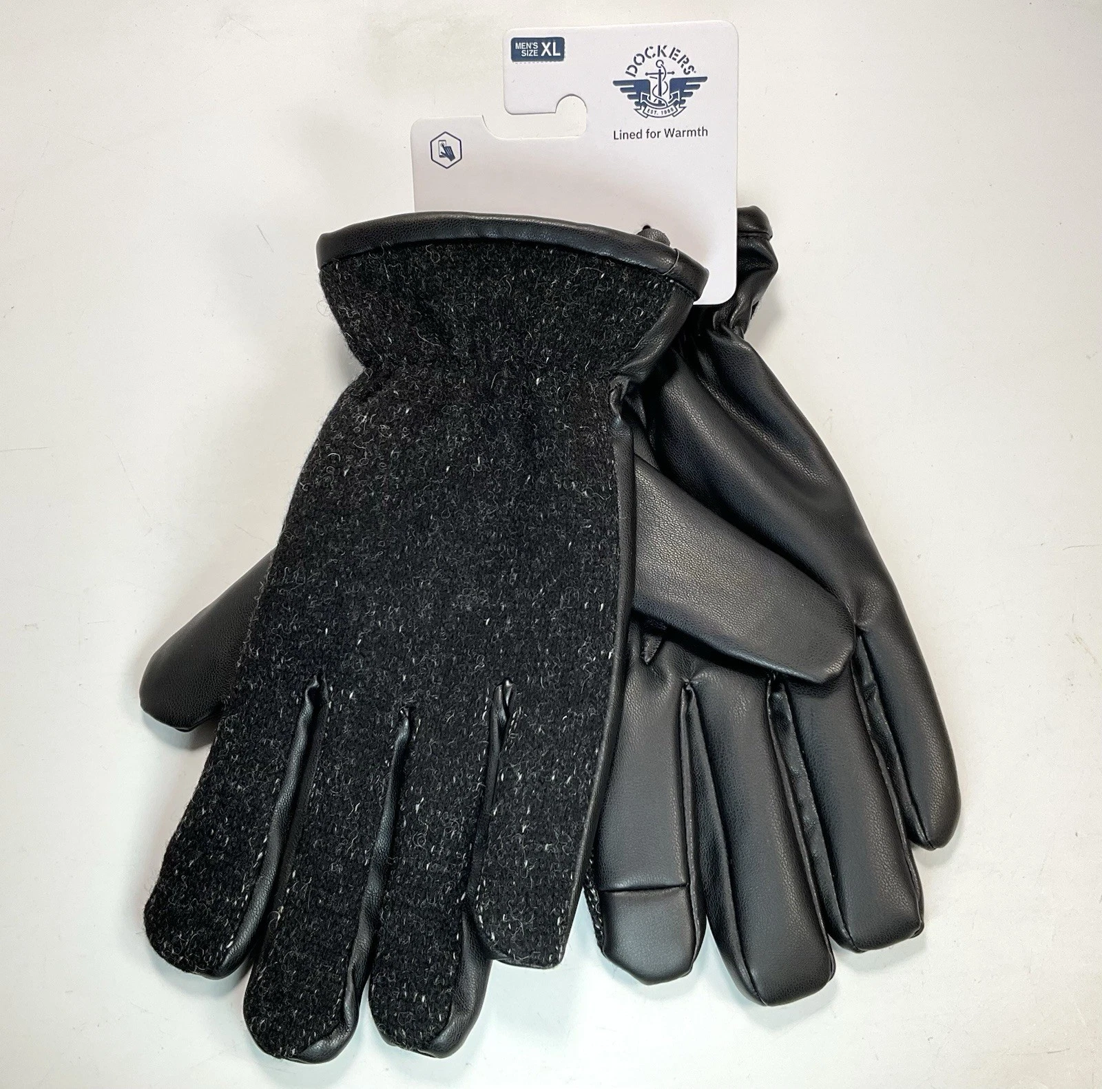 Dockers Men's Black Lined Leather Touch Screen Gloves Size XL