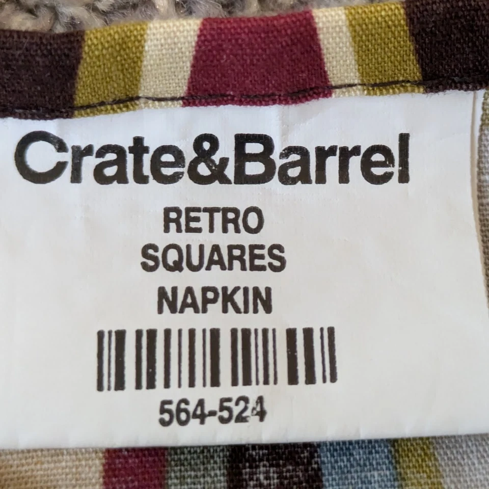 Crate Barrel Retro Squares Napkin (Set 4) Cotton Fabric Cloth MCM Multicolor - Image 3 of 4
