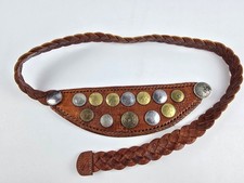 Vintage Moroccan Wide Leather Coin Belt Boho Braided leather up to 38" waist