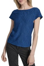 DKNY Texture Knit Top Cadet Blue L NWT 69