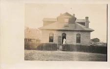 Beautiful Woman Fenced Home Vintage Postcard