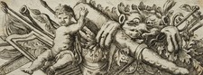 J. MEYER (1655-1712), Entwurf eines Frieses, Waffen des Herakles, Rad. Barock