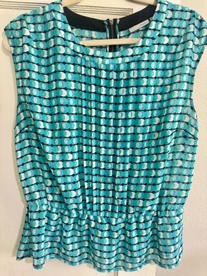 Halogen Retro Mod Pring Blouse Womens Sleeveless Career Top Petite Large