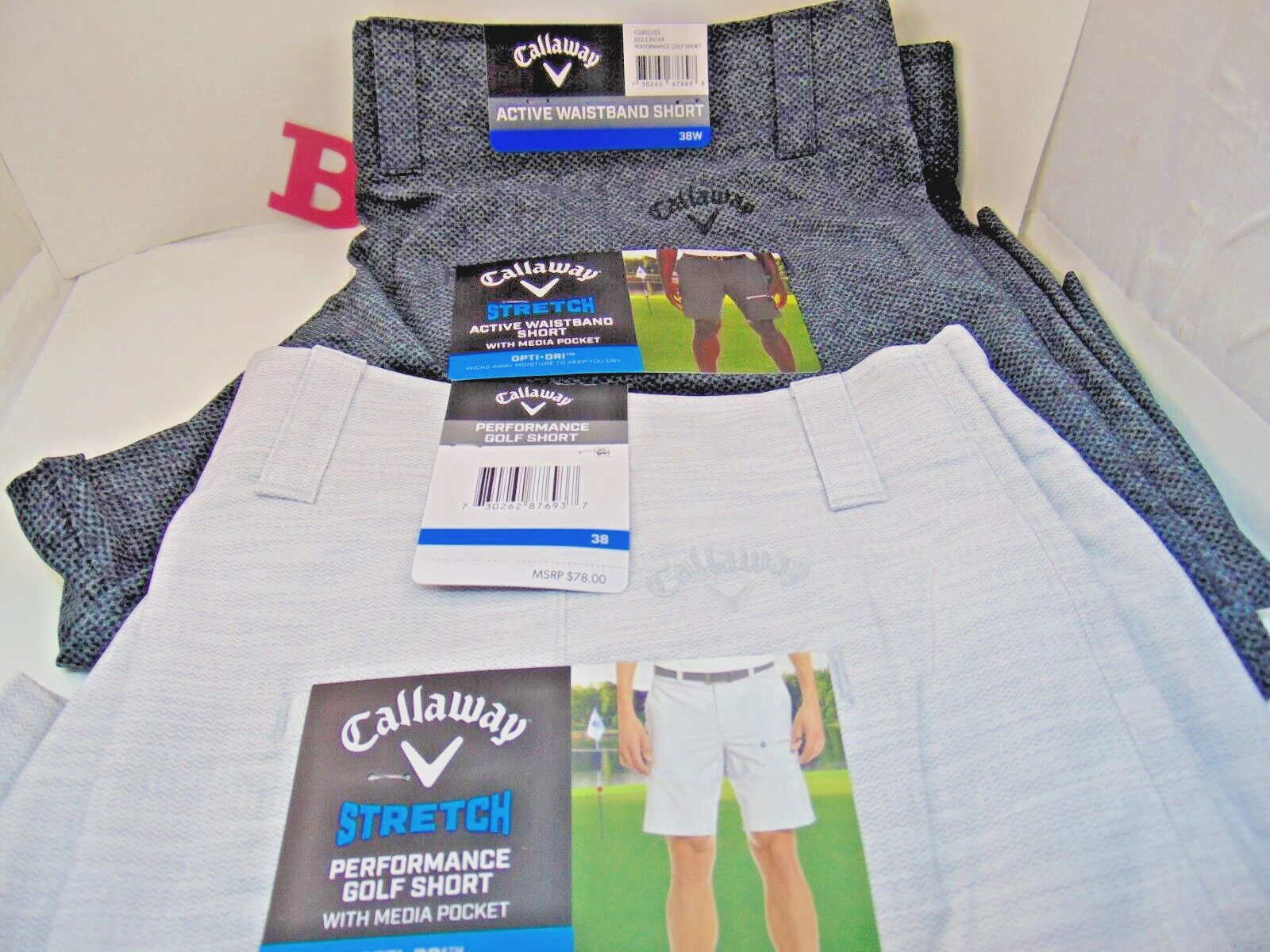 NWT Callaway Shorts 38 Performance Golf Media Pocket Stretch Wicking , 2 PAIRS