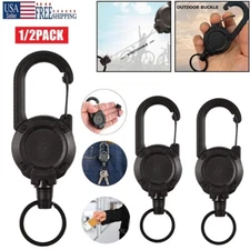 Heavy Duty Retractable Carabiner Car Key Chain Badge Holder Steel Cord Keychain