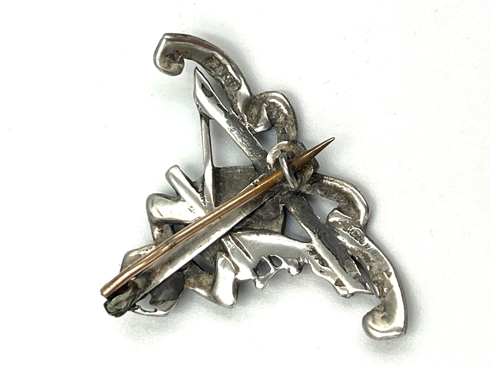 Antique Solid Silver & Marcasite Royal Crest Crow… - image 5