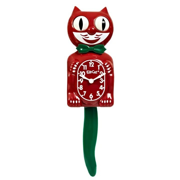 CHRISTMAS RED AND GREEN KIT CAT CLOCK -Full Size - 15.5"- MADE IN THE USA -