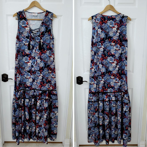Devlin Blue Floral Sleeveless Tassel Maxi Dress Size Large
