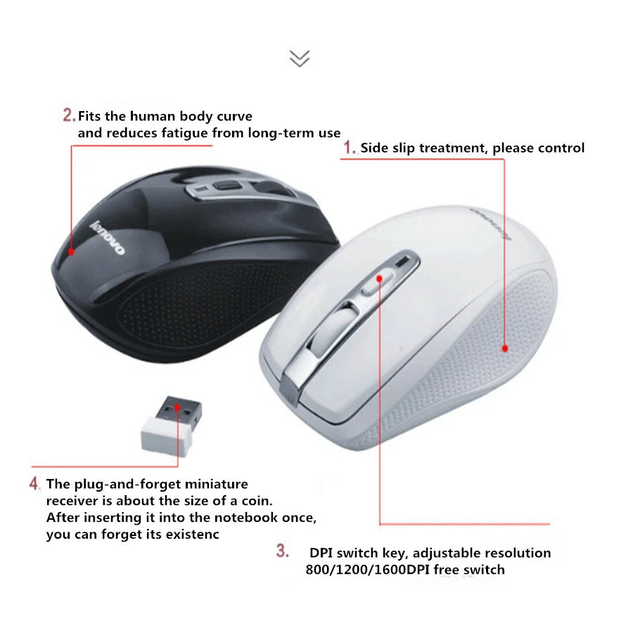 Lenovo 1600DPI 2.4G Wireless Anti-slip Gaming Mouse Mice For PC Laptop Plug/Play - Image 4 of 4