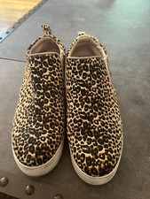 J Slides Leopard Print Calf Hair Slipping sz 8.5