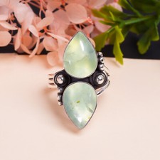 Natural Prehnite Green Gemstone 925 Sterling Silver Ring Oxidize Jewelry Gift.