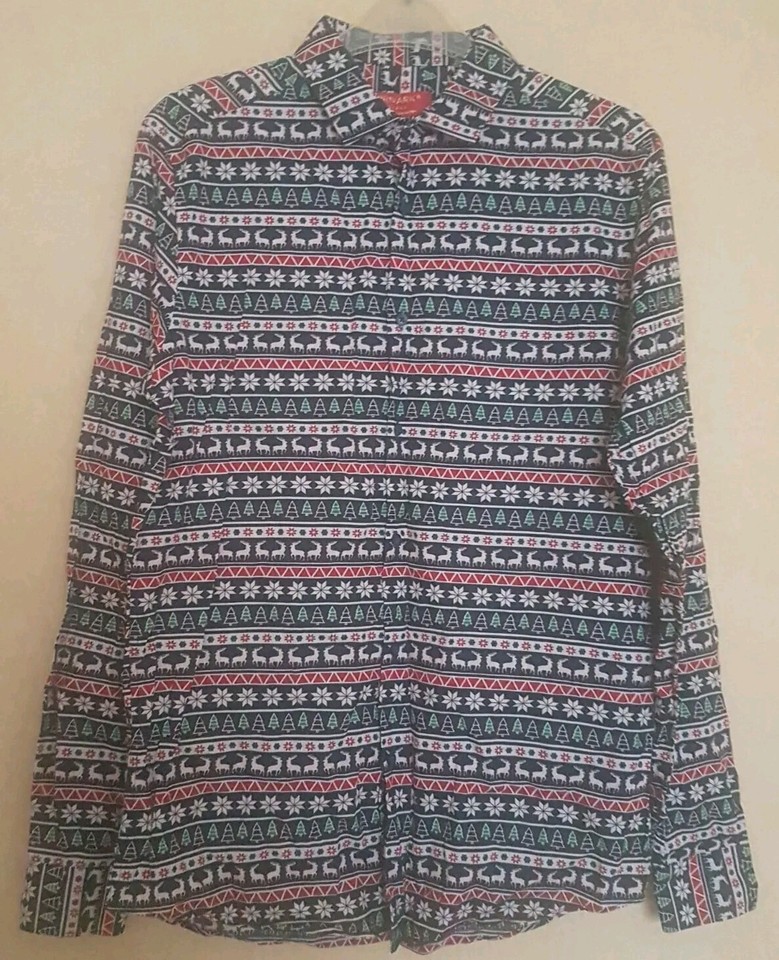 Lovely New Primark Slim Fit Christmas Long Sleeve Collar Shirt, size