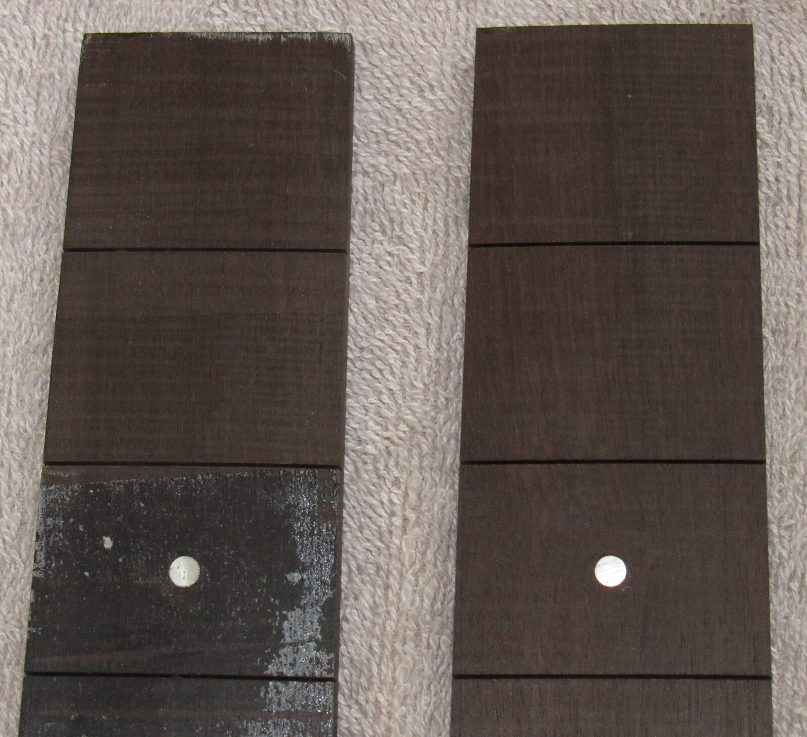 Five slotted ebony fingerboards/fretboards. Scale=24.75" (Carlo Greco