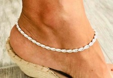925 Sterling Silver Anklet 3.3mm Rope Chain Link 9.5" Long  - EA106