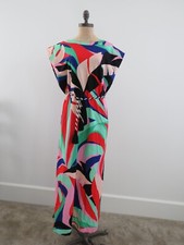 Farm Rio multi rope belt loose colorful abstract Dress maxi long sleeveless XL