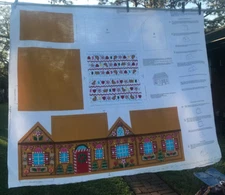 Vintage Christmas Ginger Bear Gingerbread House Cut & Sew Fabric Panel VIP