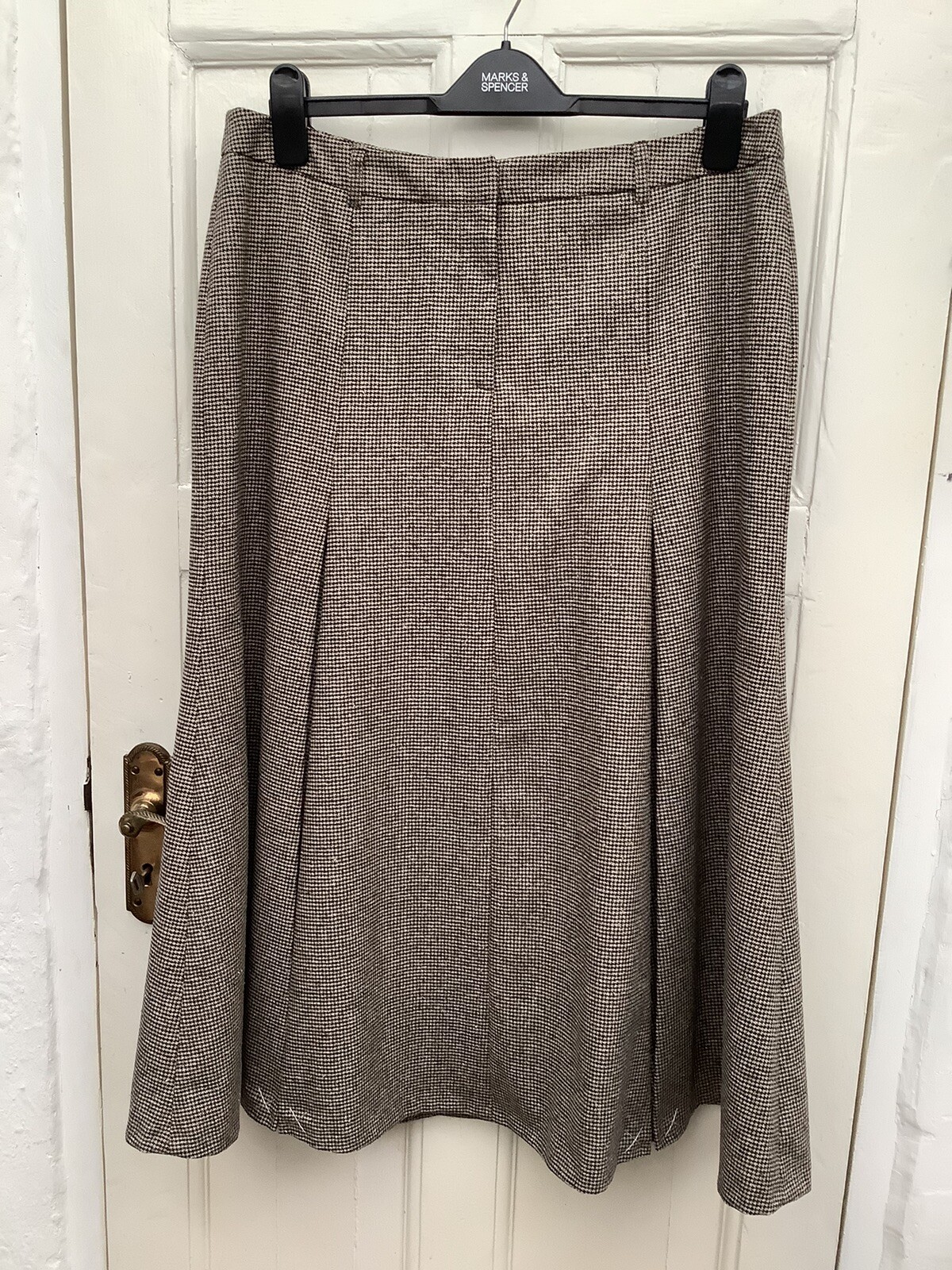 BNWT Viyella Brown Puppy-Tooth Wool Blend Pleated Midi Skirt UK14 £109