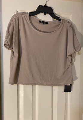 YMI Collections Women s Tan Cropped Top Ruch Shoulder Large
