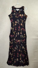 NYC Love Women Dress Medium Black Floral Rayon Sleeveless Shift Maxi Vintage 90