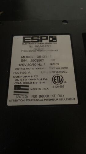 ESP Indoor Transient Voltage Surge Suppressor D51331NT 120V 15A 60Hz ESPXP02BSGL - Picture 4 of 4