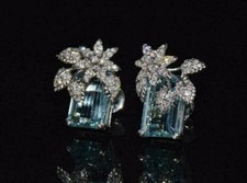 3Ct Emerald Cut Lab-Created Aquamarine Women Stud Earrings 14K White Gold Plated