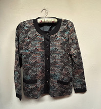 Vintage Coyoko Saito Abstract Print Metallic Knit Suit Cardigan Skirt Set 2-PC