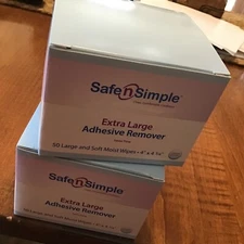 2 Boxes SafeNSimple SNS00644 XL Adhesive Remover 4"x4-3/4" Moist Wipes Exp. 2025