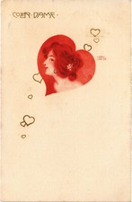 PC JOZSA CARL, COVER DAME, LADIES IN HEART, ART NOUVEAU, Vintage Poscard(b48509)