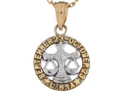10k or 14k Two Tone Real Gold 1.8cm Zodiac Libra Birthday Girls Charm Pendant