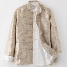 Mens Chinese Coat Retro Jacquard Florla Long Sleeve Button Jacket Coats Oversize