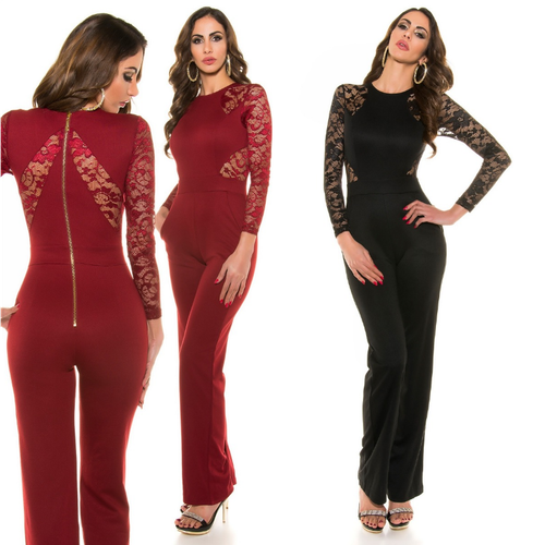 Completo donna tuta intera elegante cerimonia pantalone top in pizzo nero |  eBay