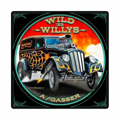 Larry Grossman Wild Willys Wagon Hot Rod Gasser Retro Sign Blechschild Schild