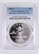 2002-P PR70 Olympic SLC Commemorative Dollar PCGS Blue Label