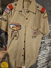 Boy Scouts Uniform Shirt BSA Vintage Insignia Sewn Patches USA Mens MD DAMAGE
