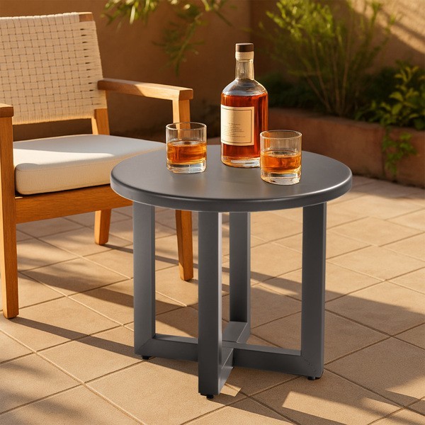 Round Outdoor Side Table Small Metal Outdoor Table Patio End Tables for Balcony