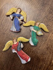 Ornamento angelo musicale ricamato vintage set di 3 MCM filo oro