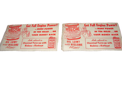 (2) Vintage Rislone Oil Advertising Oil Blotters Gas Station Napkins Nice Pair