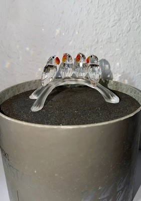 SWAROVSKI Austria , Silver Crystal Figur: Lovebirds, 4 Vögel auf Ast, 199123