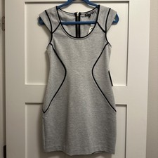 Women’s Express Bodycon Fitted Mini Dress Heather Grey Black Piping SZ 4 New