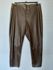 Chocolate Brown Size 16 High Rise Faux Leather Stretch Pants W/Leg Zippers
