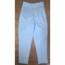 80s VTG Blue Pants Womens 7/8 Pleated High Rise 80s USA Twill Mom Side Button
