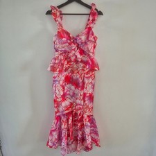 COAST frill tiered dress uk10 pink floral occasion wedding guest summer prom