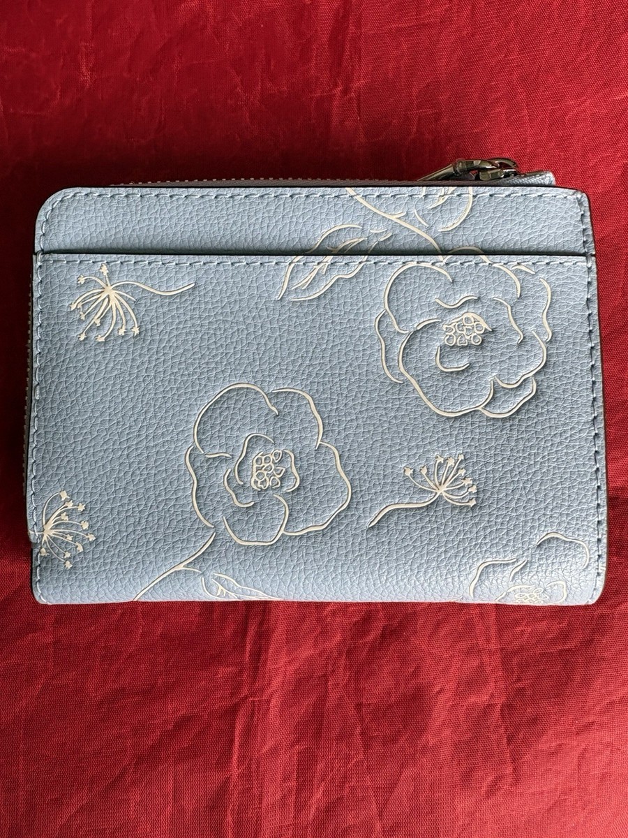 KATE SPADE PALE BLUE (NORTH STAR) MED FLORAL EMBOSSED WALLET KO553