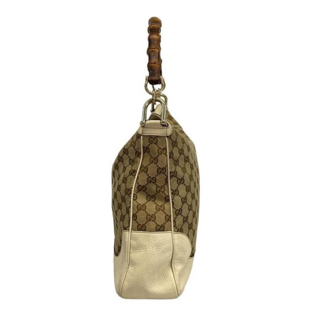 Gucci GG Canvas Bamboo Handbag Ivory Dark Brown Beige Leather Used thumbnail 5