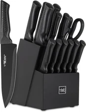 Knife Set, 15 Pcs Kitchen Knife Set with Block Self Sharpening, Dishwasher Safe,