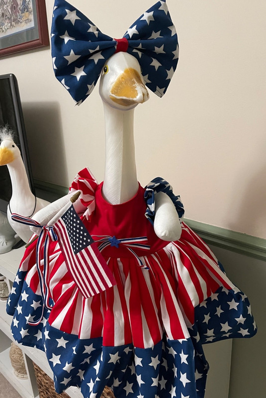 GOOSE CLOTHES ~ 4TH OF JULY DRESS W/ BOW & FLAG -  GOOSE OUTFITS BY TERRI