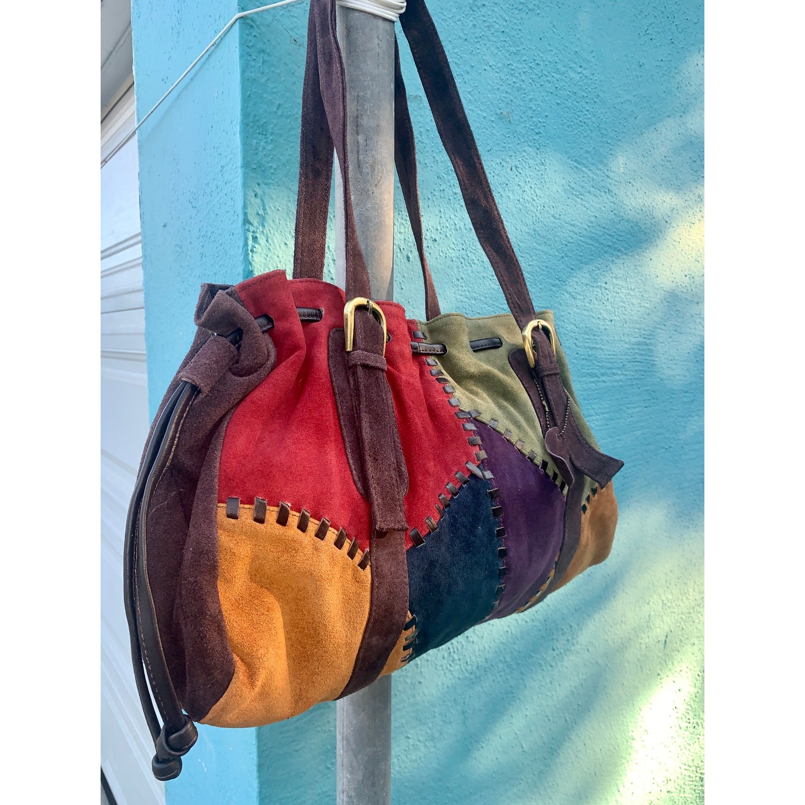 VINTAGE SUEDE PATCHWORK WHIPSTITCHED LEATHER SHOU… - image 4