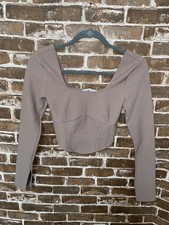 ABERCROMBIE FITCH XS TAUPE STRUCTURED LONG SLEEVE CROP TOP SQUARE NECK CORSET