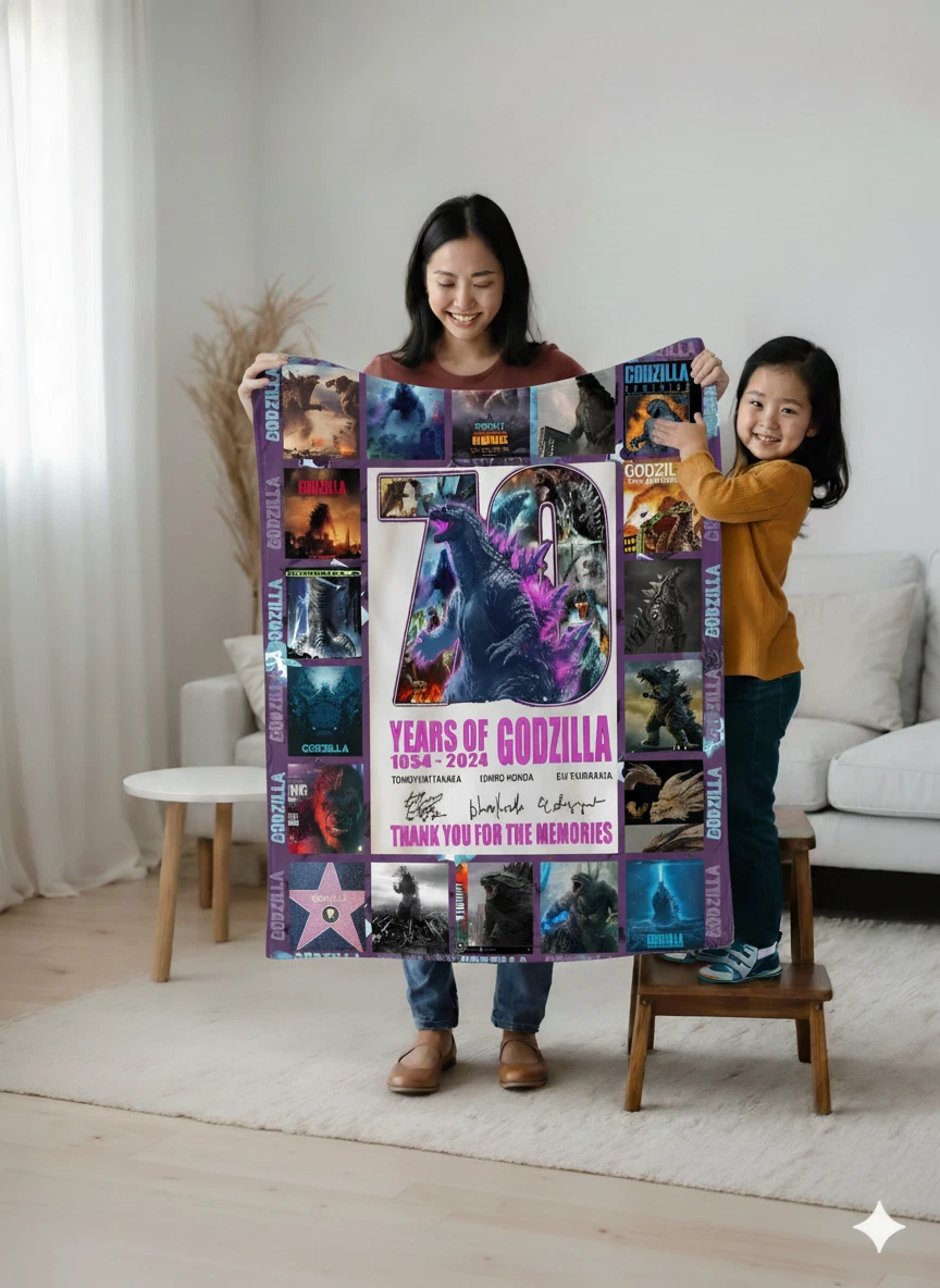 god zilla 70th Anniversary Fleece Blanket 1954–2024
