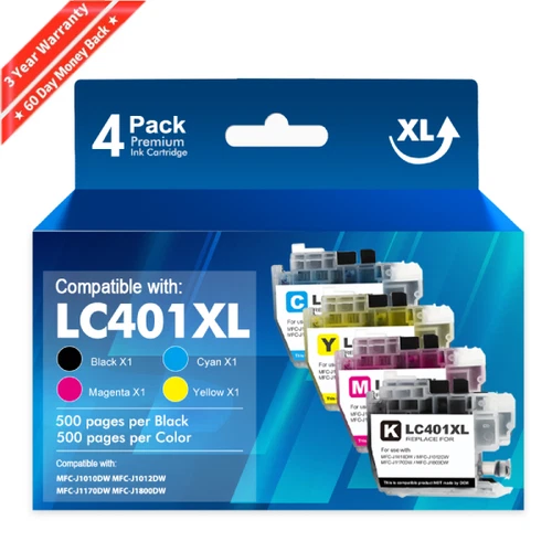 4pk LC401XL LC401 Ink Cartridges for Brother MFC-J1010DW MFC-J1012DW MFC-J1170DW - product listing photo